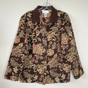 Susan Graver Blazer Women’s Medium A50930 Brown Paisley Shacket Jacket Buttoned